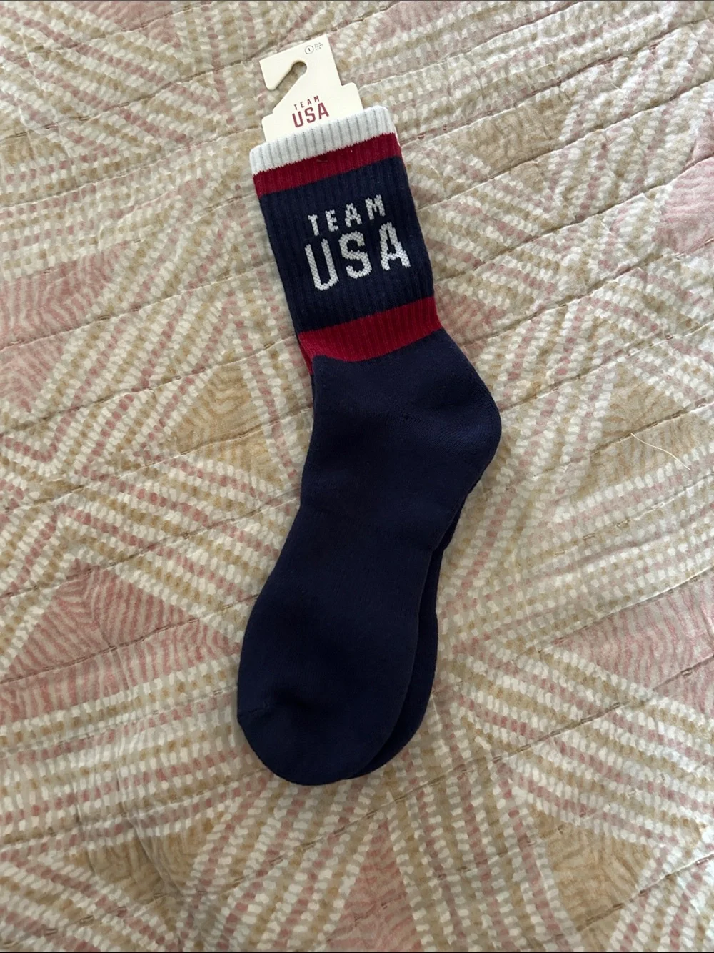 aerie Navy Crew Socks with Red and White Team USA Accent